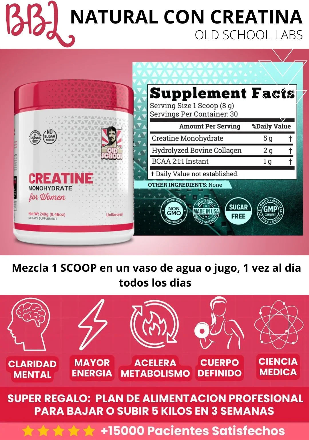 Creatina Monohidratada OLD SCHOOL - Activa Tus Curvas, Despierta Tu Figura