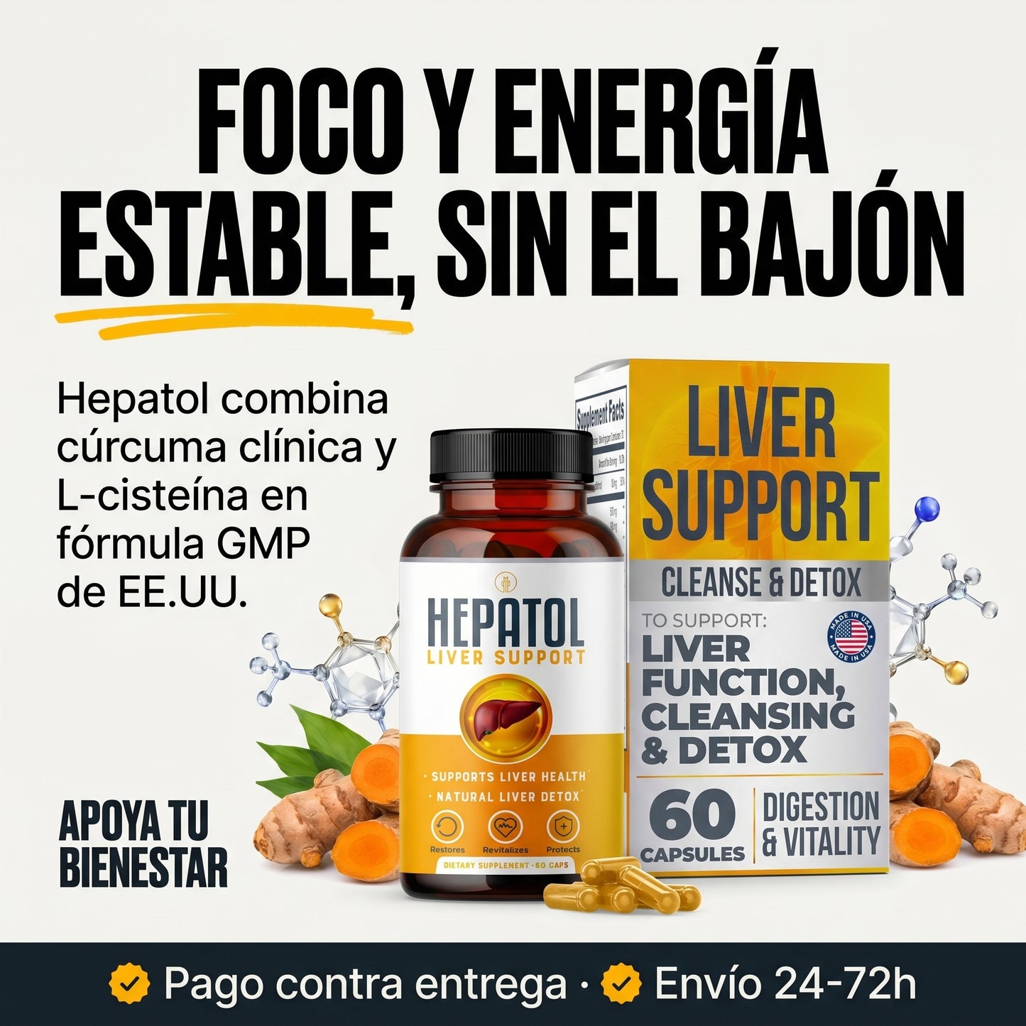Amazon.com: Hepatol - Desintoxicación de limpieza hepática - Suplemento hepático de hierbas con cúrcuma; L-cisteína desintoxicante apoya la salud del hígado; digestión saludable - Suplementos de limpieza de desintoxicación de apoyo hepático - 60 unidades  — carrusel card-3-mechanism