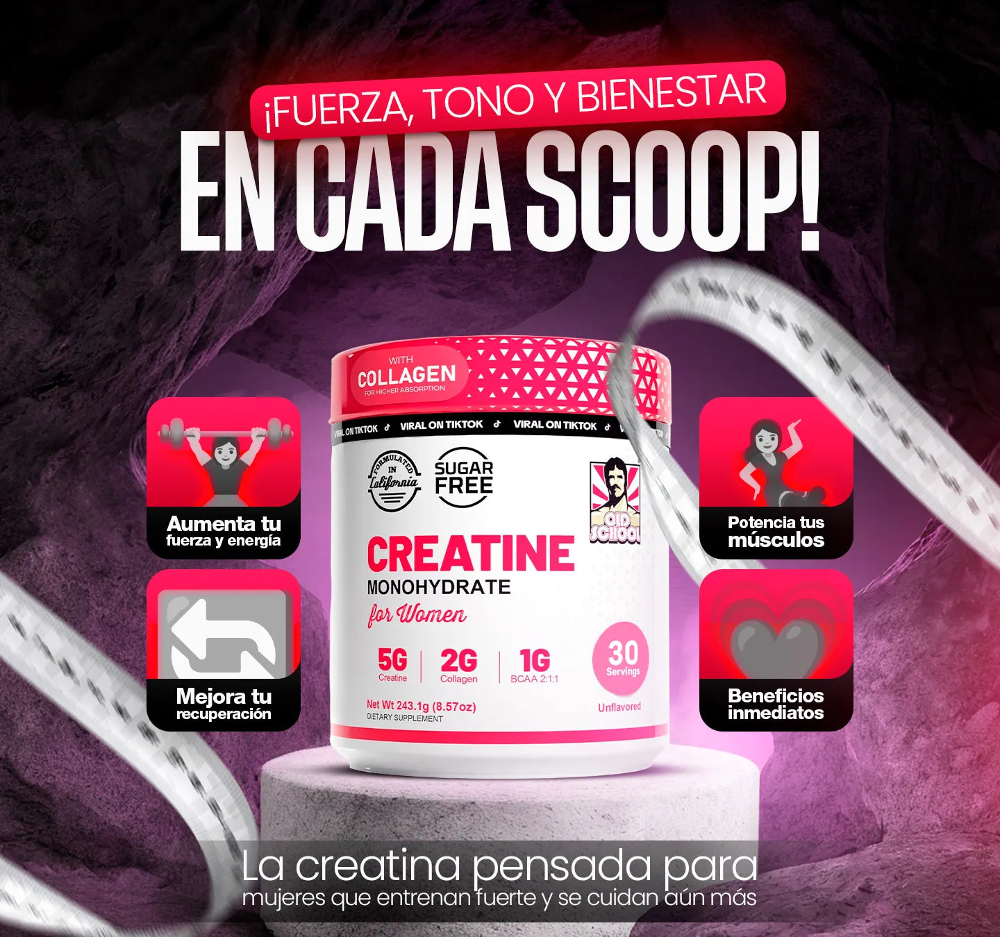 Creatina Monohidratada OLD SCHOOL - Activa Tus Curvas, Despierta Tu Figura