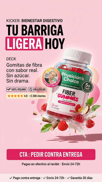Amazon.com: Gomitas de fibra Physician’s Choice para la salud digestiva y regularidad - Sabor a frambuesa y limón - Sin azúcar añadida y vegano - Fibra prebiótica natural de raíz de achicoria - Gomita diaria para : Salud y Hogar — hero