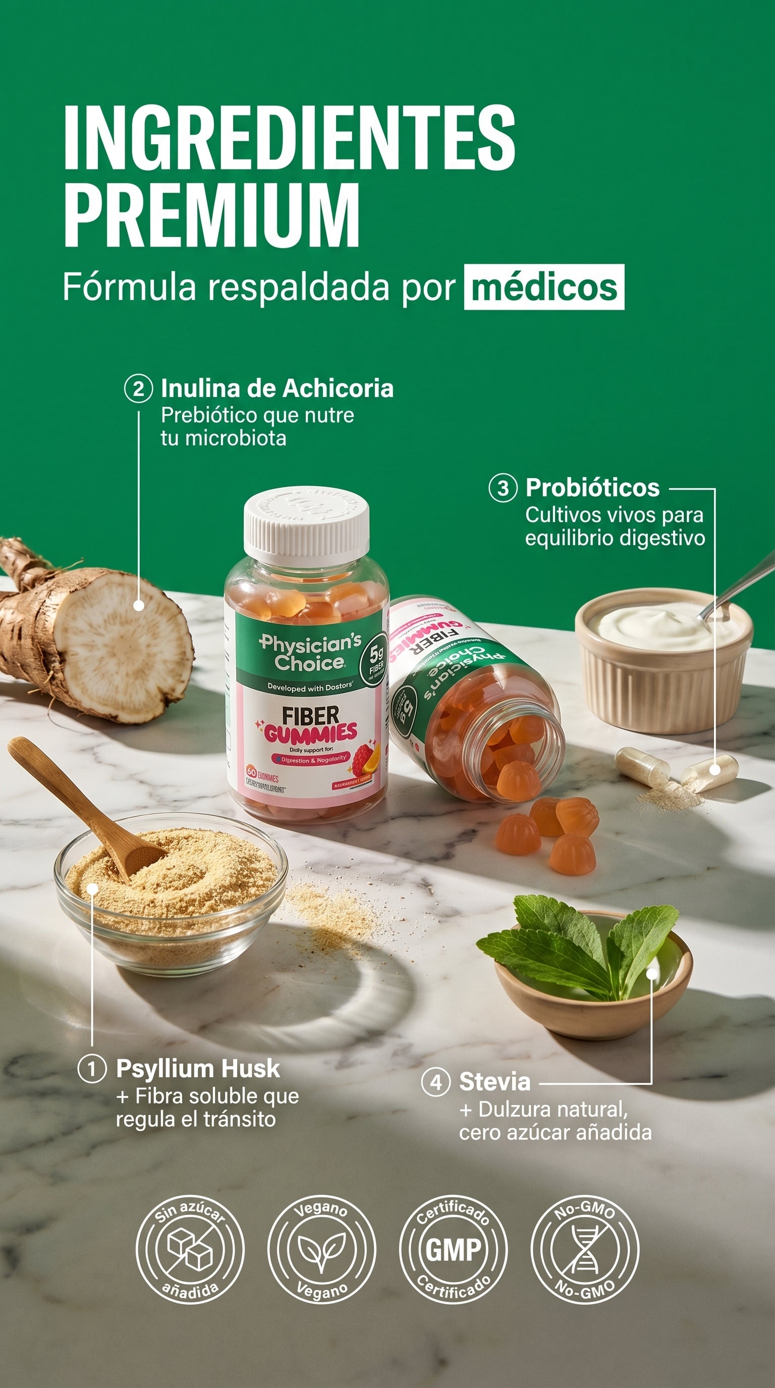 Amazon.com: Gomitas de fibra Physician’s Choice para la salud digestiva y regularidad — materials-ingredients