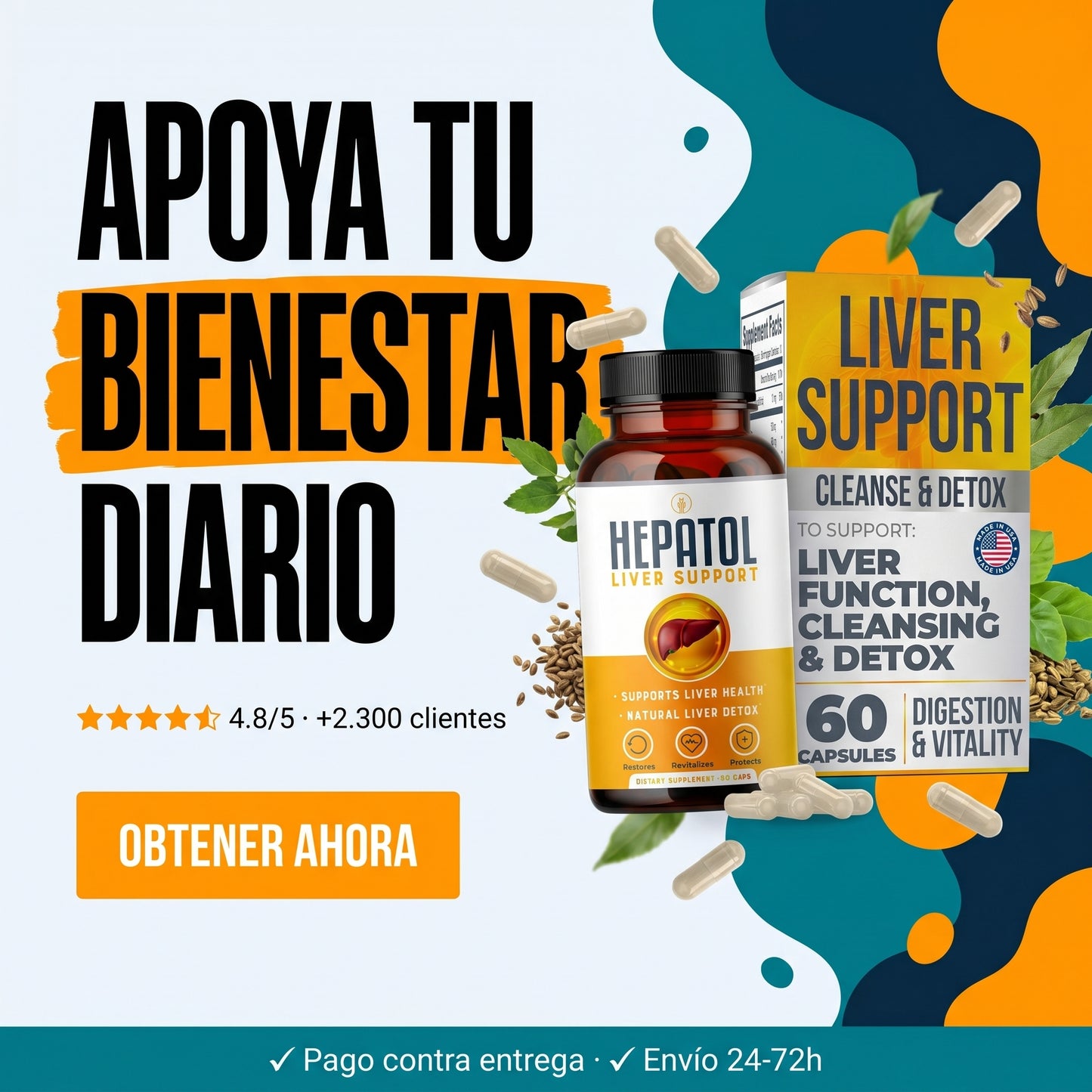 Amazon.com: Hepatol - Desintoxicación de limpieza hepática - Suplemento hepático de hierbas con cúrcuma; L-cisteína desintoxicante apoya la salud del hígado; digestión saludable - Suplementos de limpieza de desintoxicación de apoyo hepático - 60 unidades  — ad product-hero